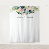 Elegant Navy Blauw Blush Roze Rose Bloemen Bruilof Wandkleed (Voorkant)