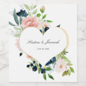 Elegant Navy Blauw Blush Roze Rose Bloemen Bruilof Wijn Etiket (Enkel label)