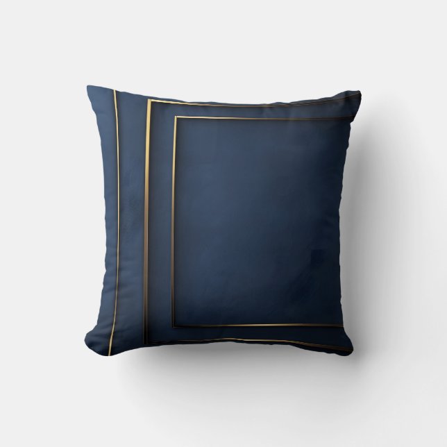 Elegant Navy Blauw en Goud Geometrisch Kussen (Voorkant)