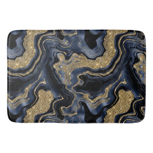 Elegant Navy Blauw en Goud Glitter Agaat Patroon Badmat (Voorkant)
