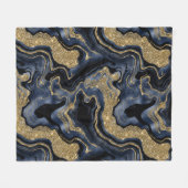 Elegant Navy Blauw en Goud Glitter Agaat Patroon Fleece Deken (Voorkant (Horizontaal))