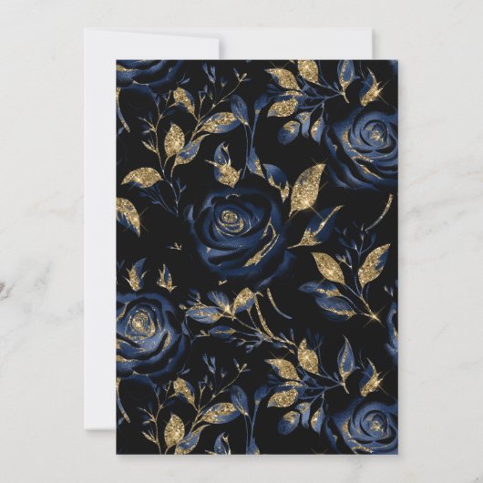 Elegant Navy Blauw en Goud Roos Bloemen Quinceaner Kaart (Achterkant)