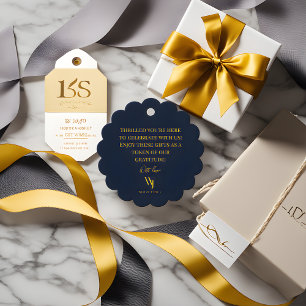 Elegant Navy Blauw en Gouden Bruiloft Favor Labels