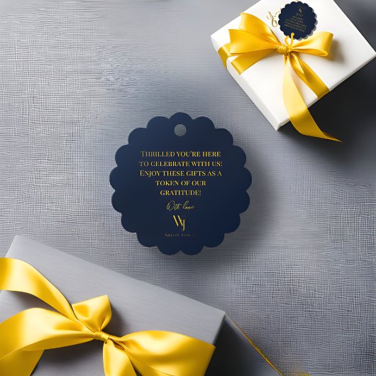 Elegant Navy Blauw en Gouden Bruiloft Favor Labels