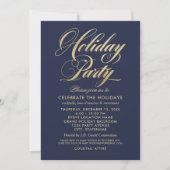 Elegant Navy-Blauw en Gouden Kerstfeest Script Kaart (Voorkant)