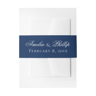 Elegant Navy Blauw en Wit Bruiloft Nodigen Bands Uitnodigingen Wikkel