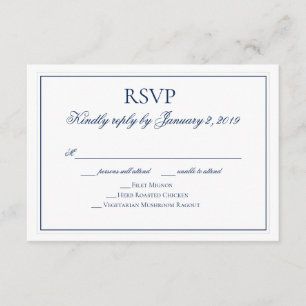Elegant Navy Blauw en Wit Bruiloft RSVP