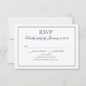 Elegant Navy Blauw en Wit Bruiloft RSVP Kaartje (Voorkant)