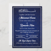 Elegant Navy Blauw en Wit Islamitisch Bruiloft Kaart (Voorkant)