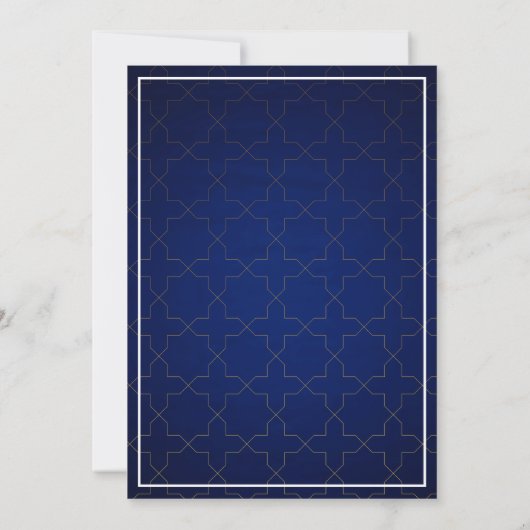Elegant Navy Blauw en Wit Islamitisch Bruiloft Kaart (Achterkant)