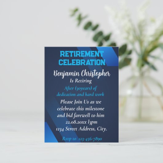 Elegant Navy Blauw en Wit Pensioen Viering Kaart (Staand voorkant)