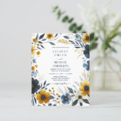 Elegant Navy Blauw Geel Goud Bloemen Bruiloft (Staand voorkant)