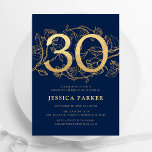 Elegant Navy Blauw Goud 30e Verjaardag Kaart<br><div class="desc">Elegante marine blauw goud 30e verjaardag feestuitnodiging.  modern vrouwelijk design met rozen botanische accenten en faux glitter gold. Eenvoudige bloemenuitnodigingskaart perfect voor een stijlvol vrouwen dagfeest. Personaliseer met je eigen gegevens. Gedrukte Zazzle-uitnodigingen of direct download digitale afdrukbare sjabloon.</div>