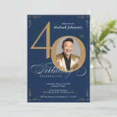 Elegant Navy Blauw Goud 40e Verjaardag Kaart (Staand voorkant)