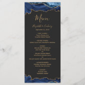 Elegant Navy Blauw Goud Agaat Donker Bruiloft Menu (Voorkant)
