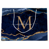Elegant Navy Blauw Goud Agaat Geode Girly Monogram Groot Cadeauzakje (Voorkant)