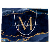 Elegant Navy Blauw Goud Agaat Geode Girly Monogram Groot Cadeauzakje (Achterkant)