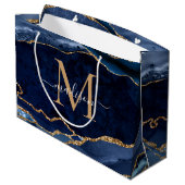 Elegant Navy Blauw Goud Agaat Geode Girly Monogram Groot Cadeauzakje (Achterkant Gekanteld)