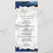 Elegant Navy Blauw Goud Agaat Marmer Bruiloft Menu (Voorkant)