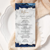 Elegant Navy Blauw Goud Agaat Marmer Bruiloft Menu