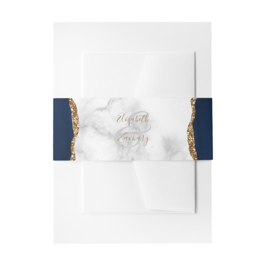 Elegant Navy Blauw Goud Agaat Marmer Bruiloft Uitnodigingen Wikkel (Voorkant Voorbeeld)