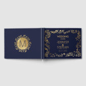 Elegant Navy Blauw Goud Bloemen Bruiloft Gastenboek (Volledig)