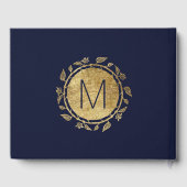 Elegant Navy Blauw Goud Bloemen Bruiloft Gastenboek (Achterkant)