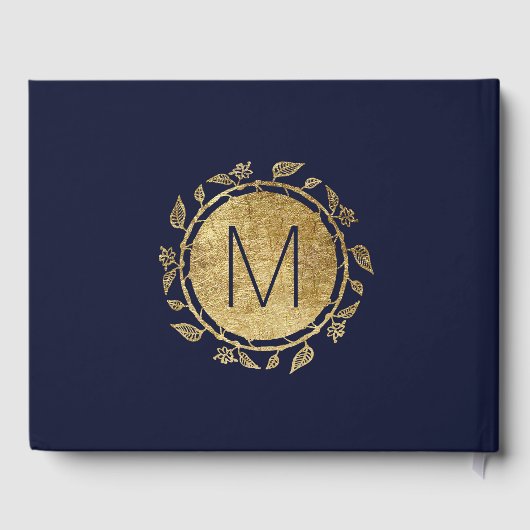 Elegant Navy Blauw Goud Bloemen Bruiloft Gastenboek (Achterkant)