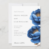 Elegant Navy Blauw Goud Bloemen Bruiloft Kaart (Voorkant)