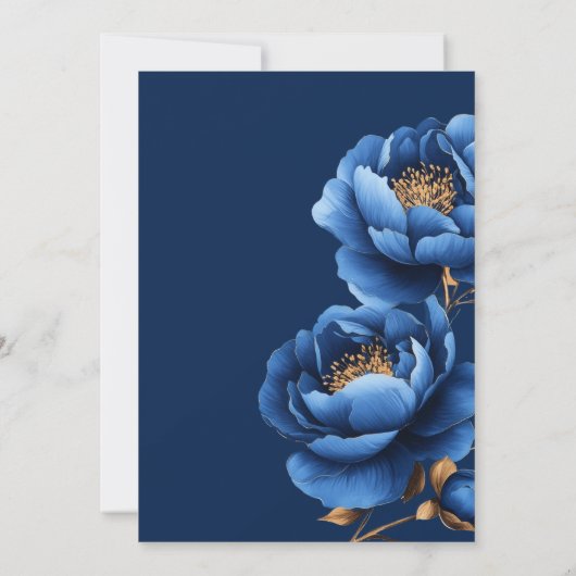 Elegant Navy Blauw Goud Bloemen Bruiloft Kaart (Achterkant)
