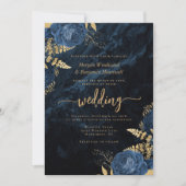 Elegant Navy Blauw Goud Bloemen Bruiloft Kaart (Voorkant)