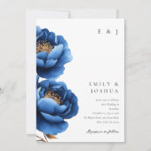 Elegant Navy Blauw Goud Bloemen Bruiloft Kaart (Voorkant)