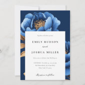 Elegant Navy Blauw Goud Bloemen Bruiloft Kaart (Voorkant)