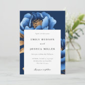 Elegant Navy Blauw Goud Bloemen Bruiloft Kaart (Staand voorkant)