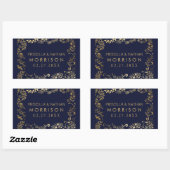 Elegant Navy Blauw Goud Bloemen Bruiloft Rechthoekige Sticker (Vel)