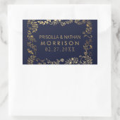 Elegant Navy Blauw Goud Bloemen Bruiloft Rechthoekige Sticker (Tas)