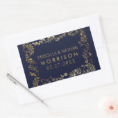 Elegant Navy Blauw Goud Bloemen Bruiloft Rechthoekige Sticker (Envelop)