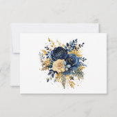 Elegant Navy Blauw Goud Bloemen Bruiloft RSVP Kaartje (Achterkant)