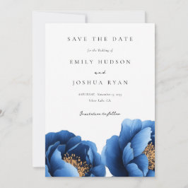 Elegant Navy Blauw Goud Bloemen Bruiloft Save The Date