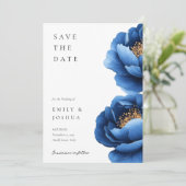Elegant Navy Blauw Goud Bloemen Bruiloft Save The Date (Staand voorkant)