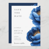 Elegant Navy Blauw Goud Bloemen Bruiloft Save The Date (Voorkant / Achterkant)