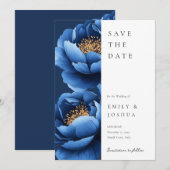Elegant Navy Blauw Goud Bloemen Bruiloft Save The Date (Voorkant / Achterkant)