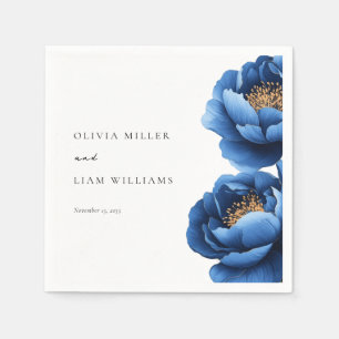 Elegant Navy Blauw Goud Bloemen Bruiloft Servet