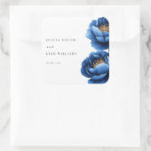 Elegant Navy Blauw Goud Bloemen Bruiloft Vierkante Sticker (Tas)