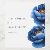 Elegant Navy Blauw Goud Bloemen Bruiloft Wijn Etiket (Enkel label)