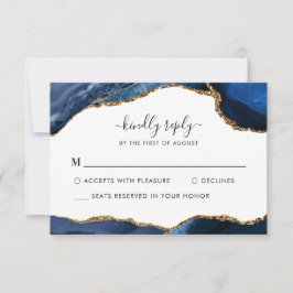 Elegant Navy Blauw Goud Folie Agaat Edelsteen Brui RSVP Kaartje