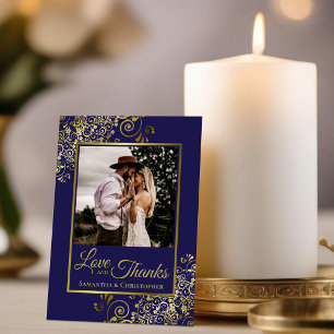 Elegant Navy Blauw & Goud Liefde & Bedankt Bruilof