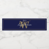 Elegant Navy Blauw Goud Monogram Namen Chique Brui Waterfles Etiket (Enkel label)