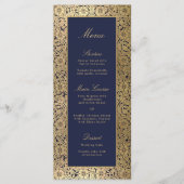 Elegant Navy Blauw Goud Rozen Vintage bruiloft Menu (Voorkant)