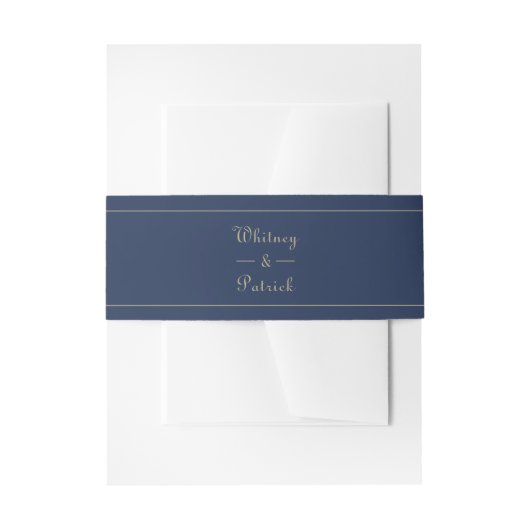 Elegant Navy Blauw & Goud Script bruiloft uitnodig Uitnodigingen Wikkel (Voorkant Voorbeeld)